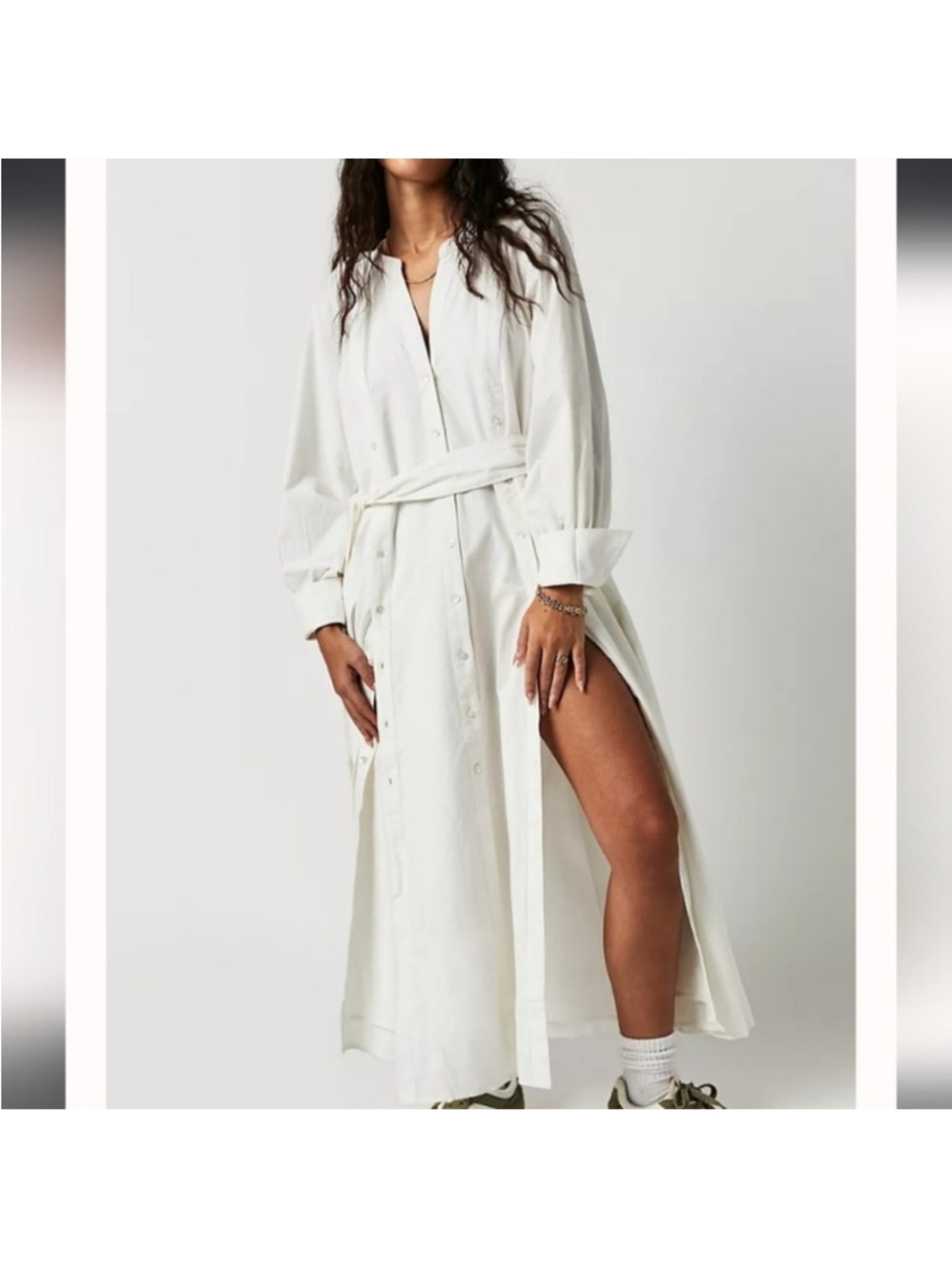 🕔 NWOT | Free People | Charlie Maxi Shirt Dress | Belted | White | XS